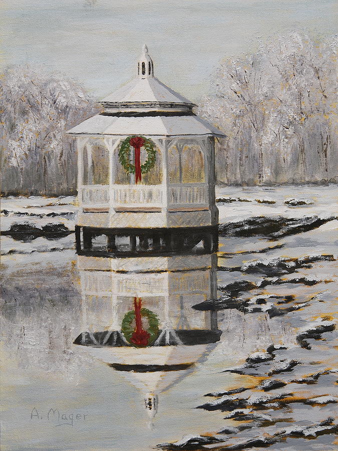 Winter Gazebo Painting by Alan Mager