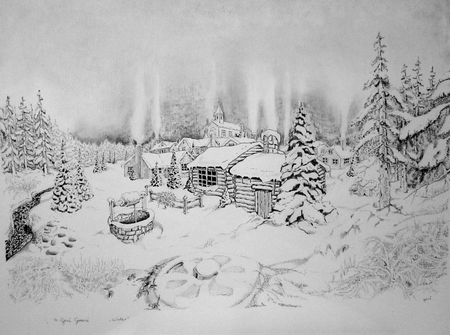 Winter Drawing - Winter by Geni Gorani