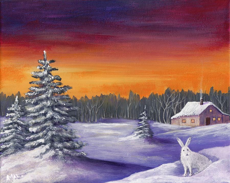 Winter Hare Visit Painting by Anastasiya Malakhova
