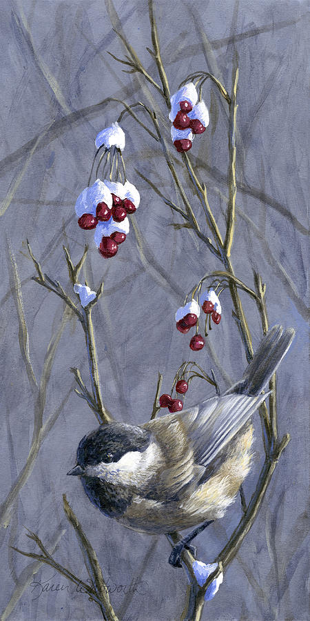 Winter Harvest 2 Chickadee Painting Painting by K Whitworth