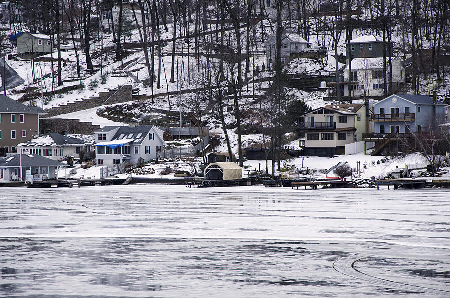 Winter Ice Lake Scene Hopatcong Covered Port Photograph by Maureen E Ritter