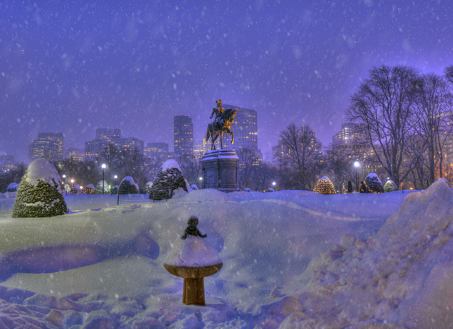 Winter In Boston - George Washington Monument - Boston Public Garden Photograph