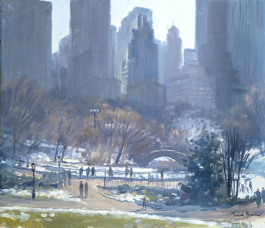 Skyscraper Photograph - Winter In Central Park, New York, 1997 Oil On Canvas by Julian Barrow