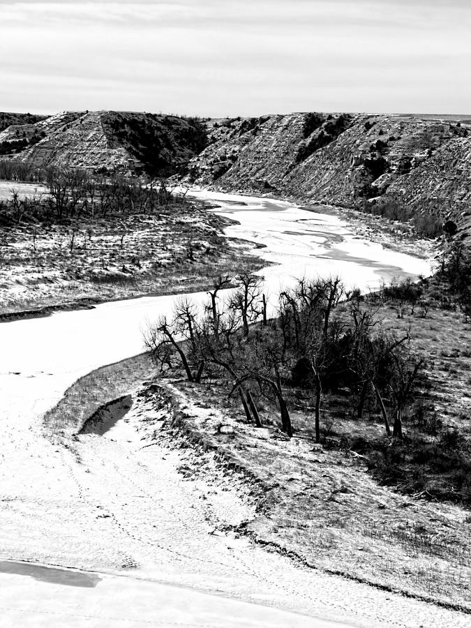 Winter in the Badlands BW Photograph by Jenny Hudson