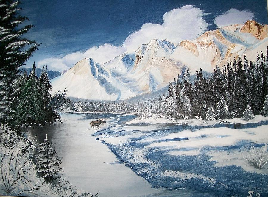 Winter in the Canadian Rockies Painting by Sharon Duguay