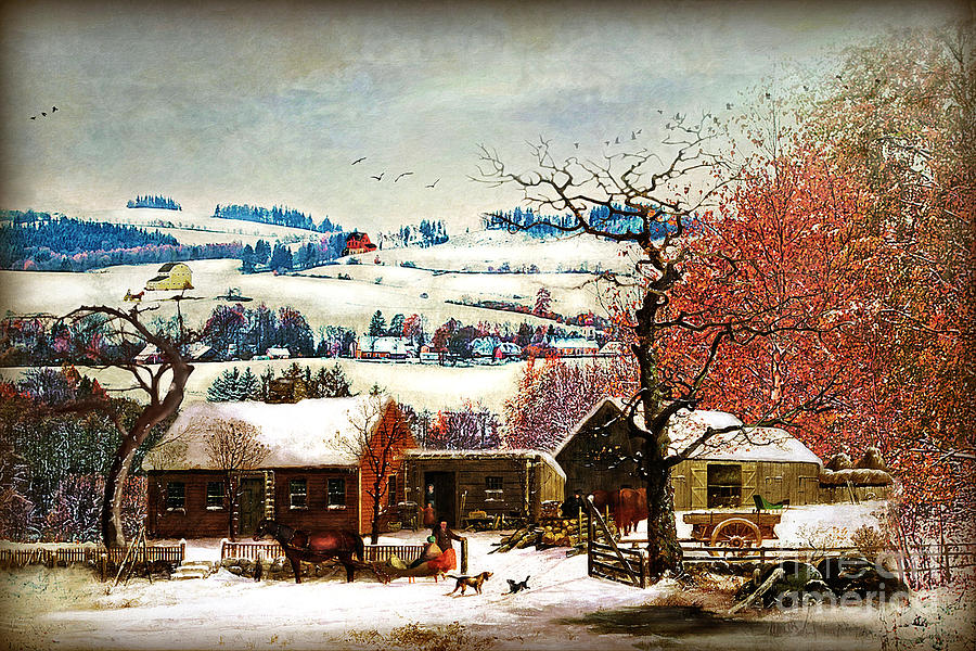 Winter In The Country Folk Art Digital Art