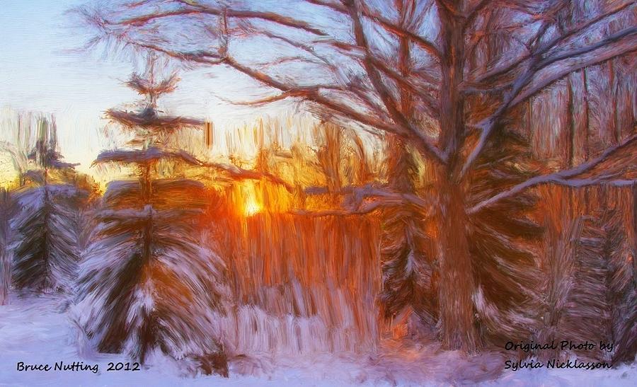 Winter in the Forest at Sunrise Painting by Bruce Nutting