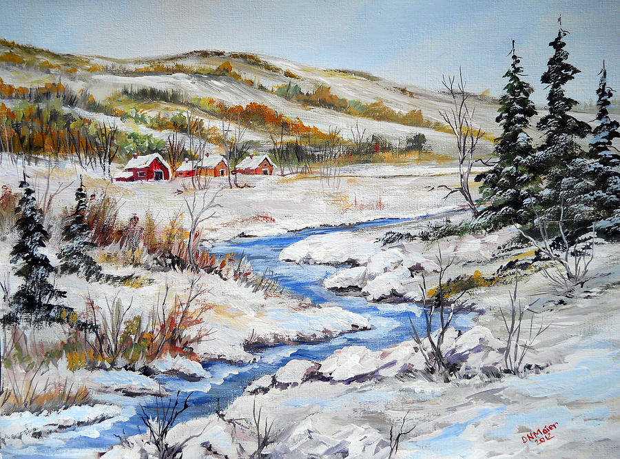 Winter in the Village Painting by Dorothy Maier