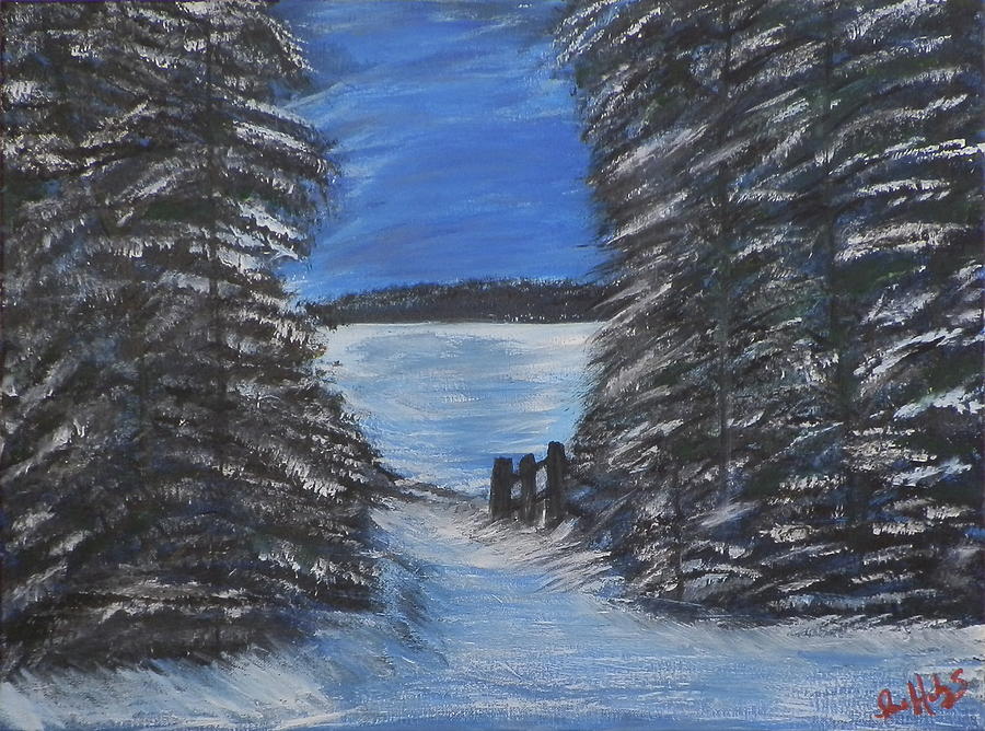 Winter Lake Painting by Ione Hedges