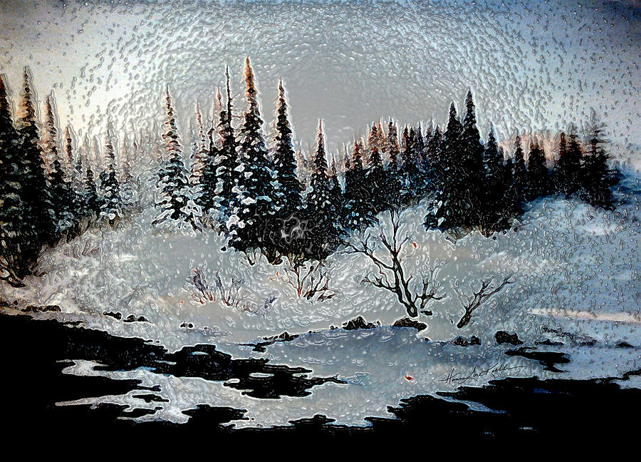 Tree Painting - Winter Lake Sunset by Hanne Lore Koehler