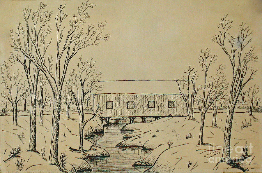 Winter Landscape in Ink Drawing by Michael Anthony Edwards
