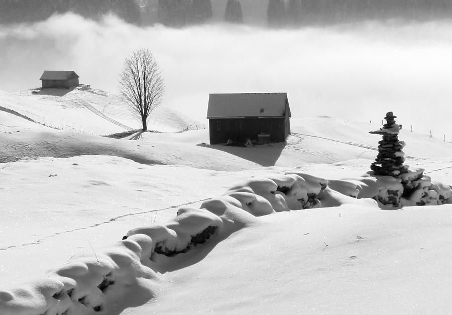 Winter landscape in Switzerland - black and white photo Photograph by Matthias Hauser