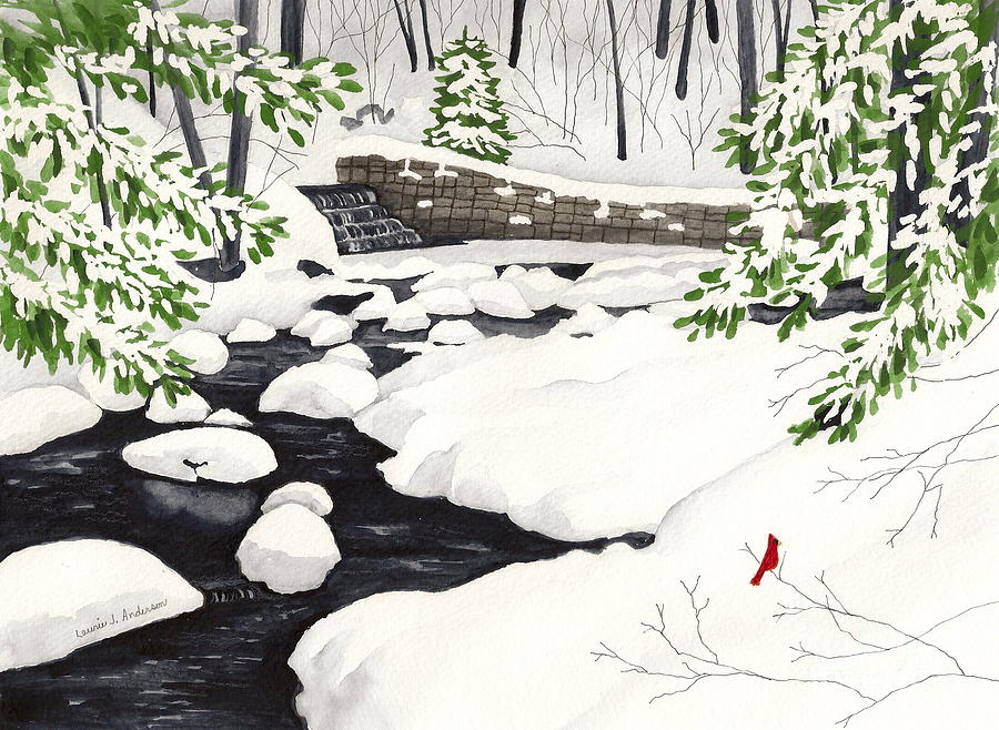 Winter Landscape - Mill Creek Park Painting by Laurie Anderson