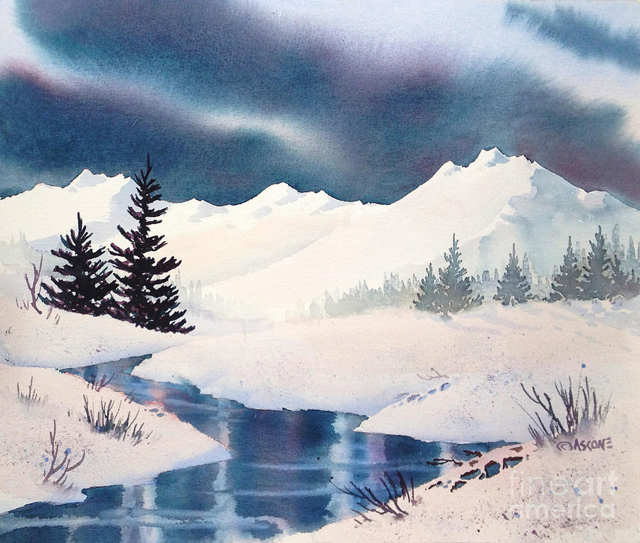watercolor painting landscape winter