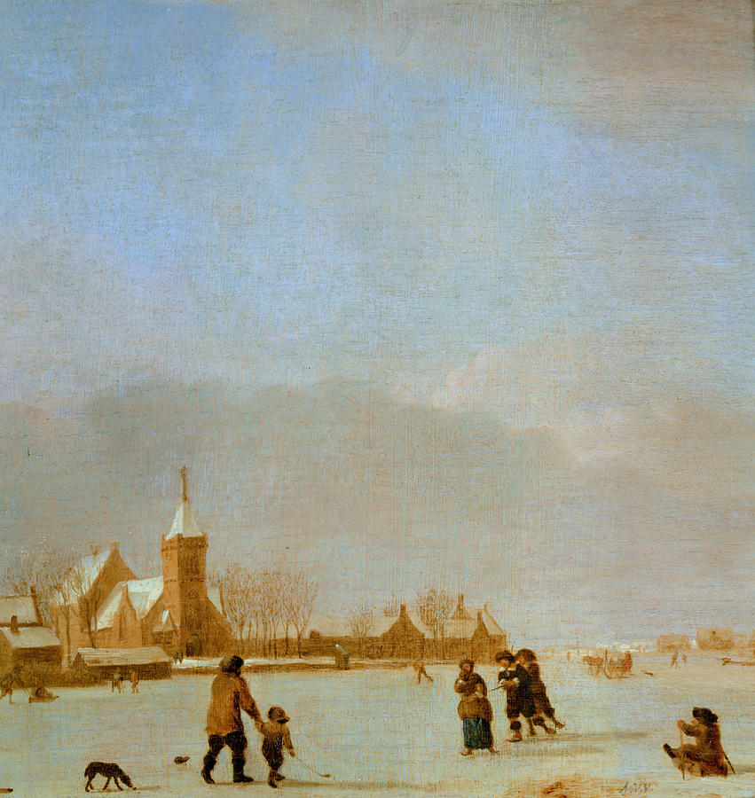 Winter Photograph - Winter Landscape With Skaters Oil On Panel by Adriaen van de Velde