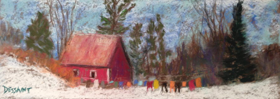 Winter Painting - Winter Laundry by Linda Dessaint