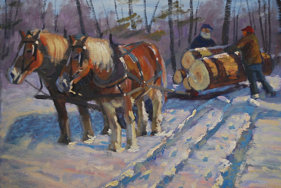 Winter Logging Painting by Len Stomski