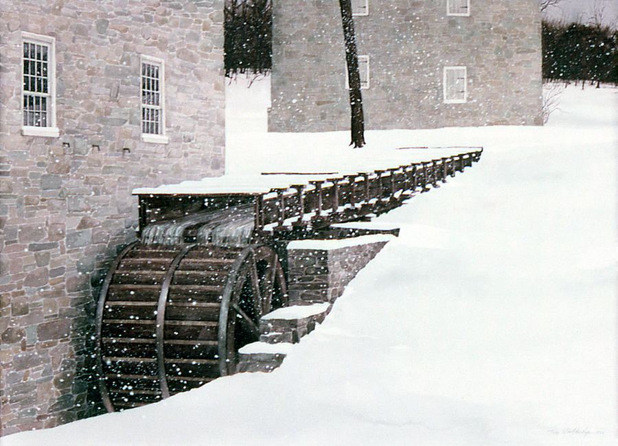 Winter Mill Painting by Tom Wooldridge