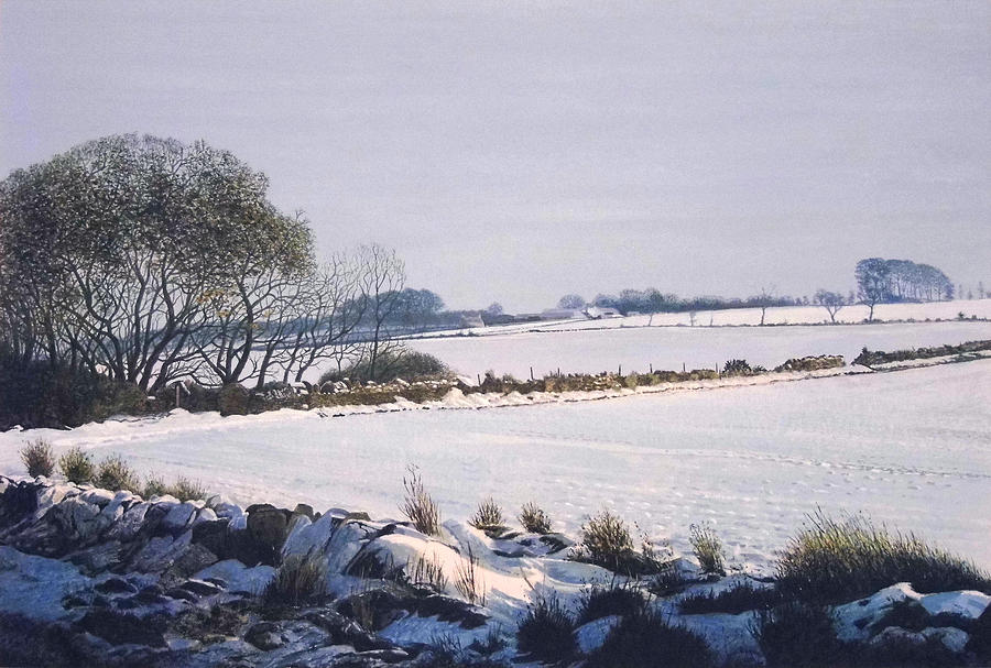 Nature Painting - WINTER LANDSCAPE MONTROSE  to FORFAR ROAD SCOTLAND by Rodger Insh