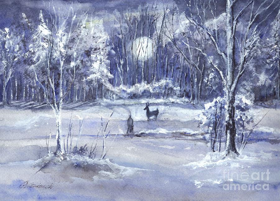 Shadows in the Winter Moonlight Painting by Carol Wisniewski