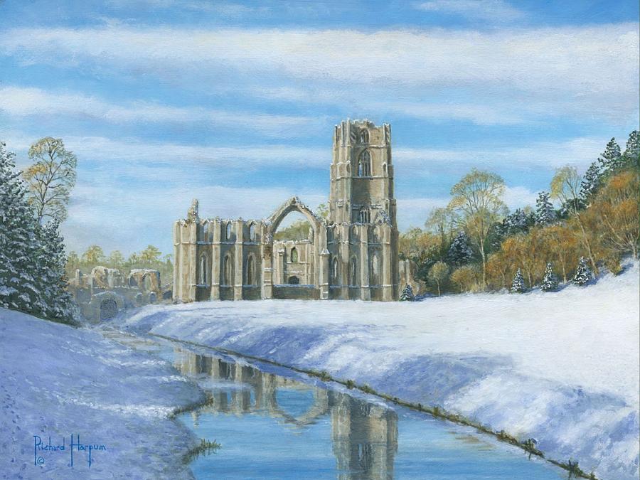Winter Morning Fountains Abbey Yorkshire Painting by Richard Harpum