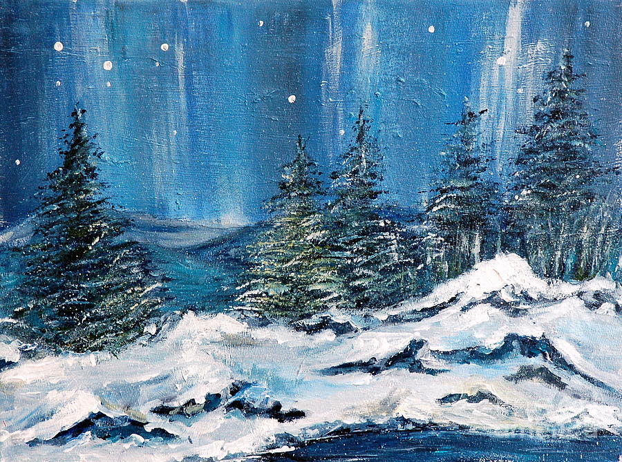 Winter Night Painting by Teresa Wegrzyn