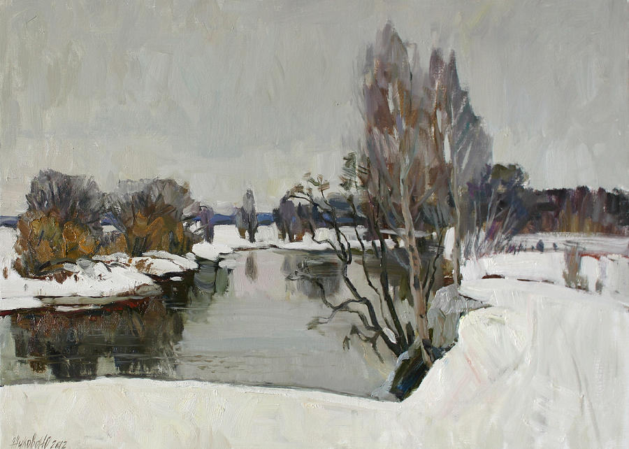 Winter Painting - Winter on river Kliazma by Juliya Zhukova