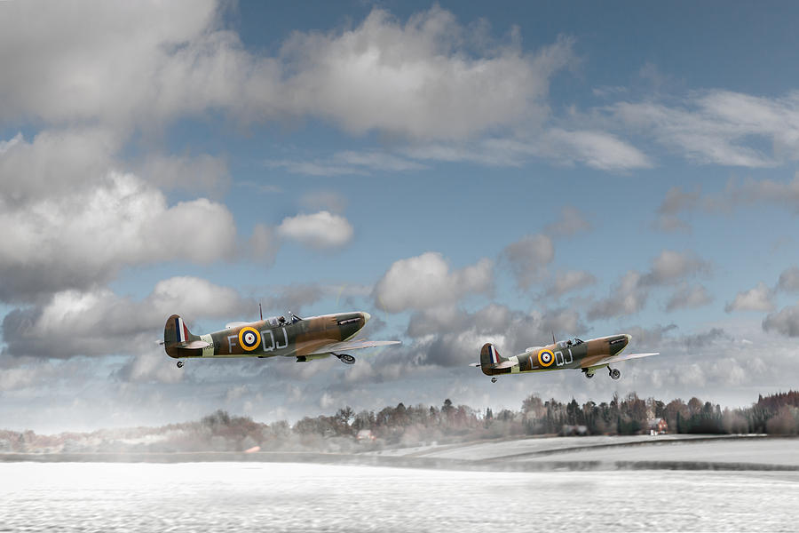 Airplane Photograph - Winter ops Spitfires by Gary Eason