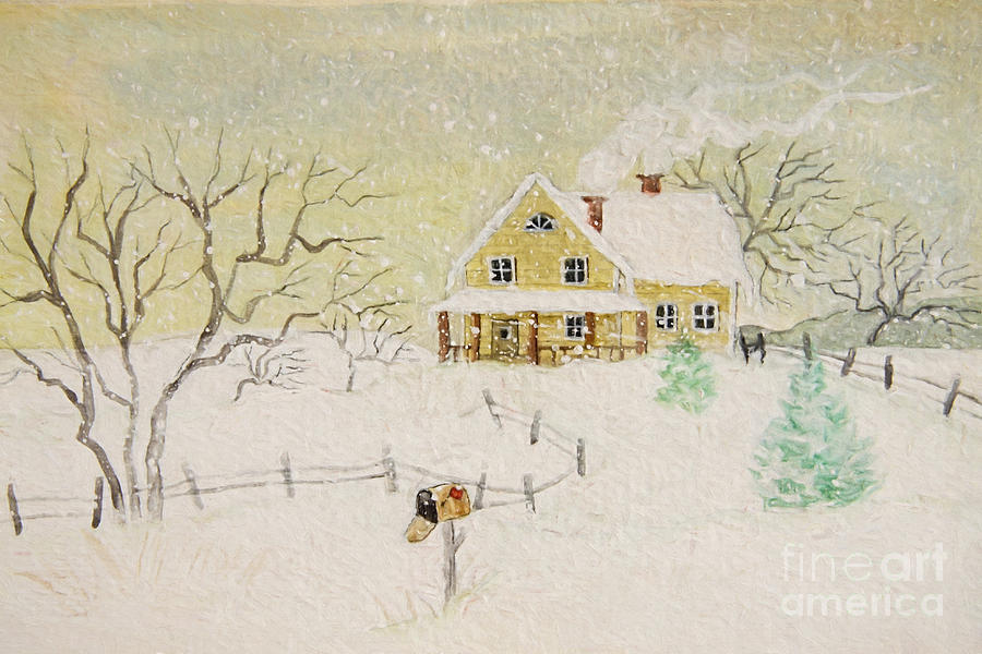 Winter painting of house with mailbox/ digitally altered Photograph by Sandra Cunningham