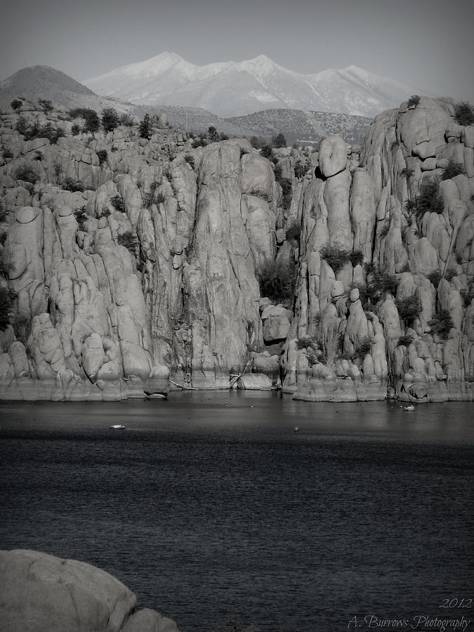 Winter Peaks Over Watson Lake Black and White Photograph by Aaron Burrows
