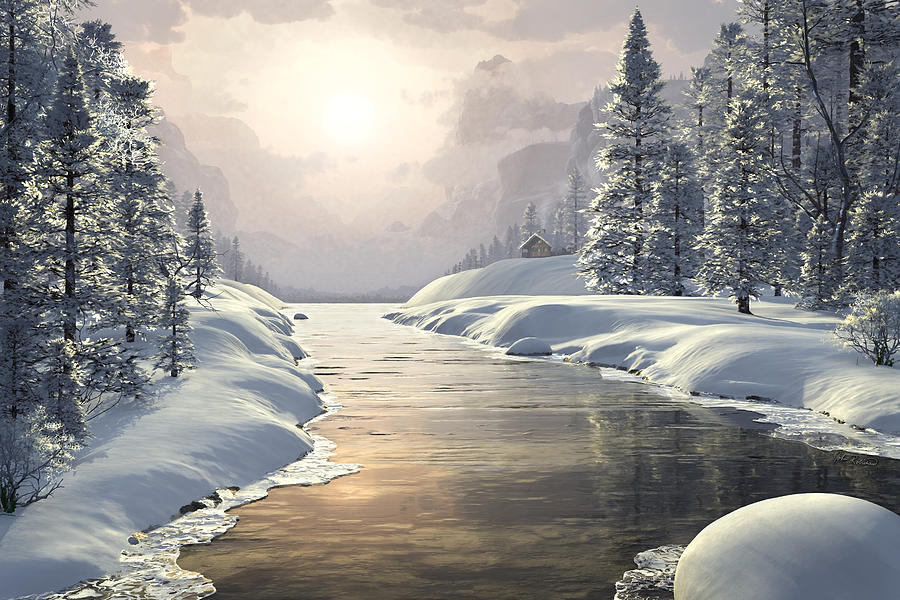 Mountain Painting - Winter Piece by John Robichaud