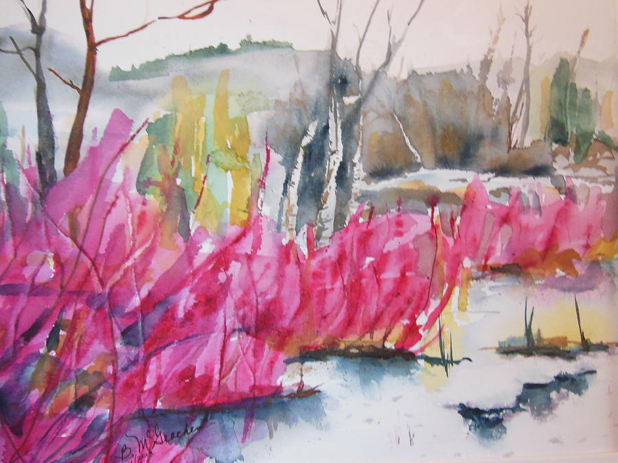 Winter Redtwig Dogwoods Painting by Barbara McGeachen