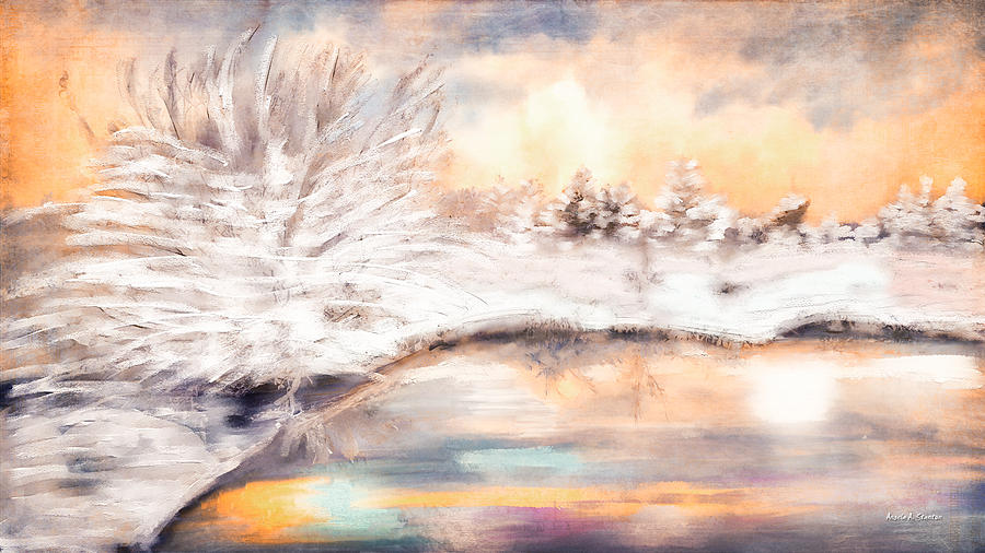 Winter Reflections on Frozen Norway Lake Painting by Angela Stanton