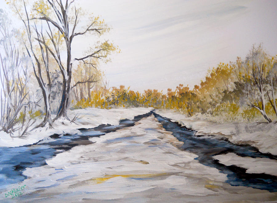 Winter River Banks Painting by Dorothy Maier