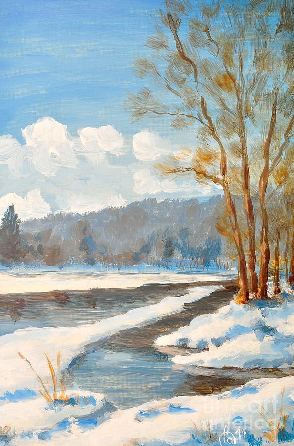 Winter river Painting by Martin Capek