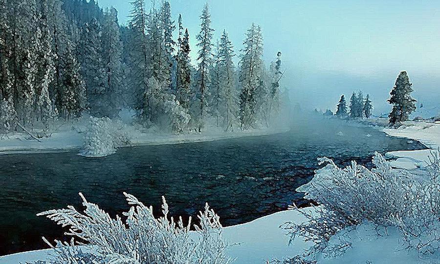 Winter Digital Art - Winter River by John Davis