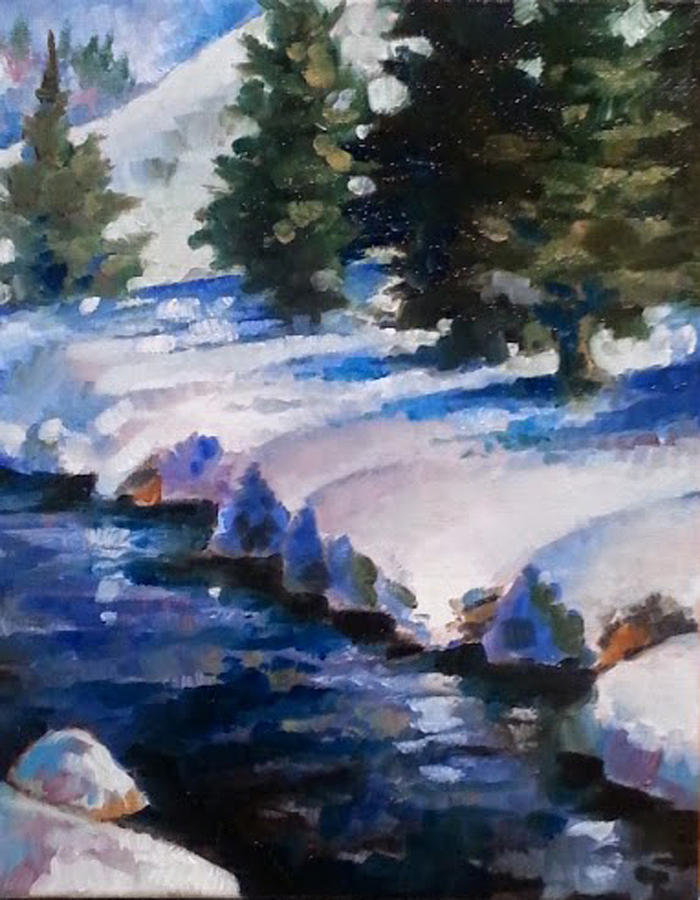 Winter River Painting by Mike Worthen