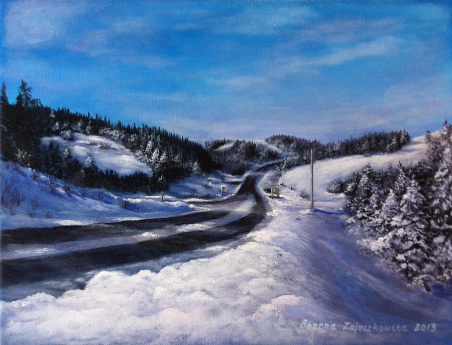 Newfoundland Winter Road  Painting by Bozena Zajaczkowska
