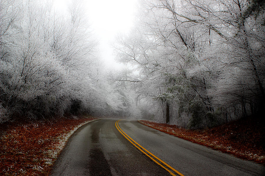 Yellow Lines Photograph - Winter Road Trip by Michael Eingle