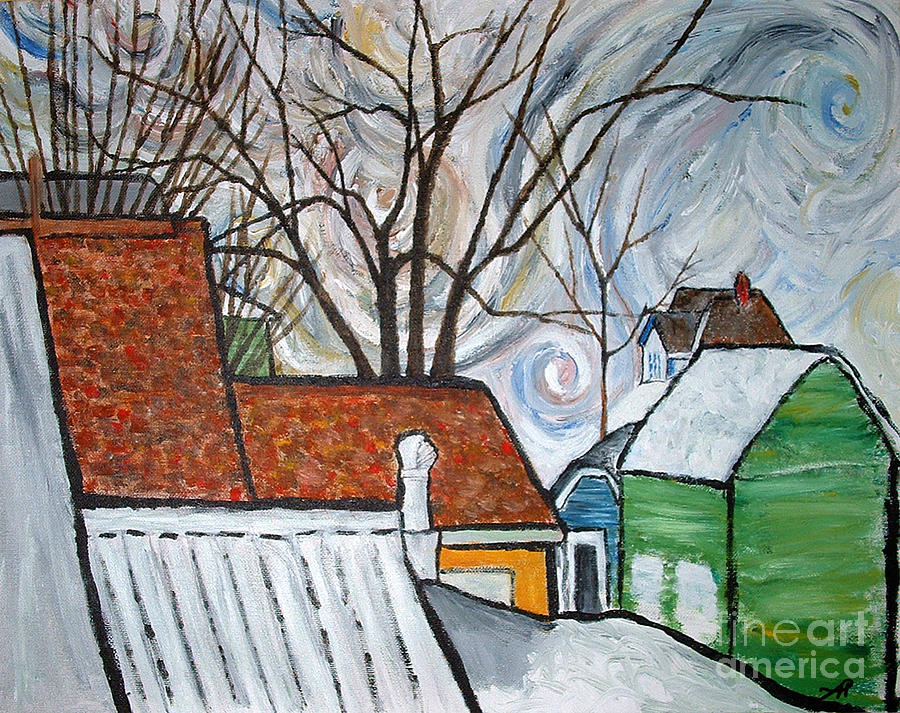 Winter Rooftops Painting