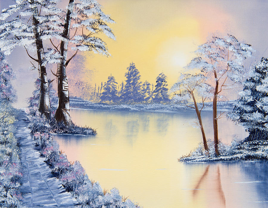 Winter Lake Painting by Laura Richards