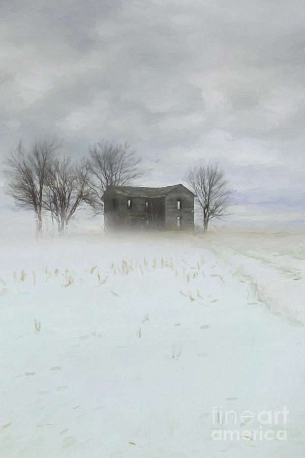 Winter scene of a farmhouse/Digital Painting Photograph by Sandra Cunningham