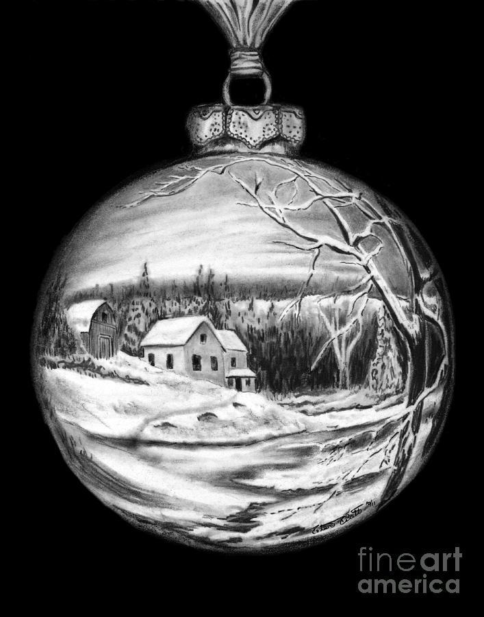 Christmas Drawing - Winter Scene Ornament by Peter Piatt
