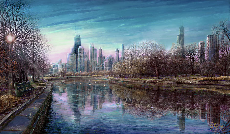 Chicago Skyline Painting - Winter Serenity Deep by Doug Kreuger