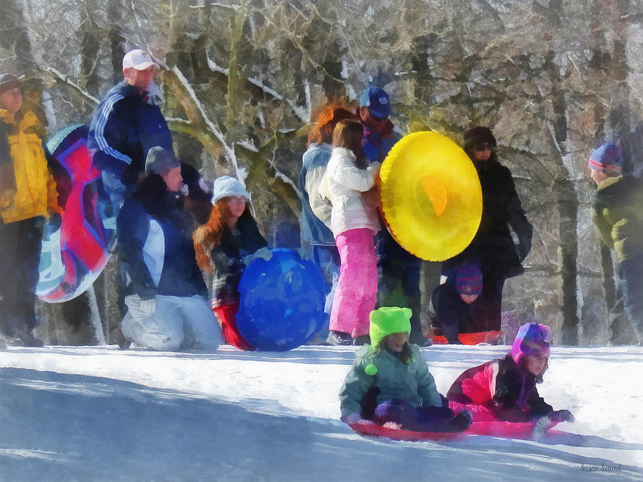 Winter - Sledding in the Park Photograph by Susan Savad
