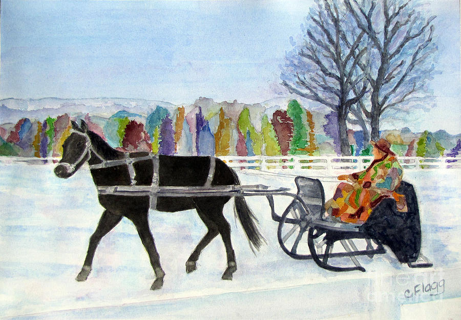 Winter Sleigh Ride Painting by Carol Flagg