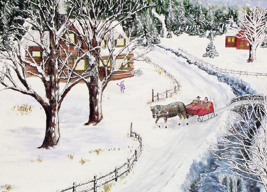 Winter Sleigh Ride Painting by Mike Caitham | Fine Art America