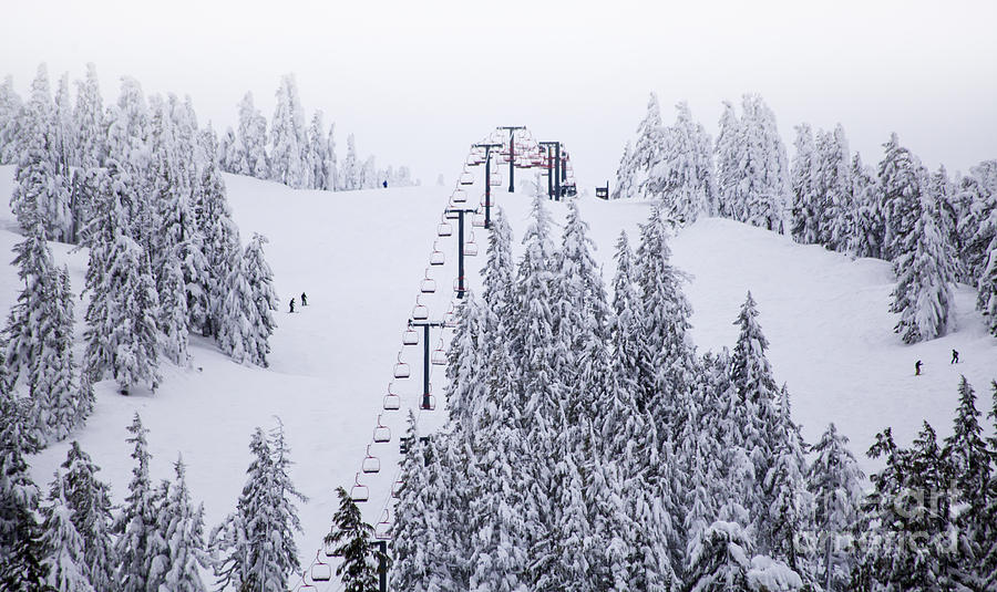 Winter Snow Ski Down The Mountain Red Chairlift To The Top Photograph by Jerry Cowart