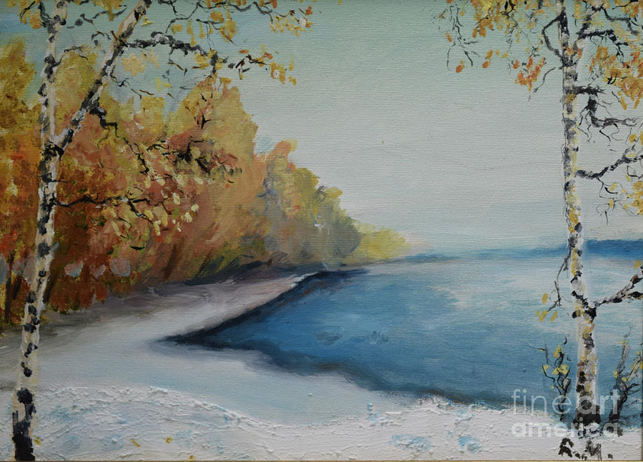 Winter Starts At Kymi River Painting by Raija Merila