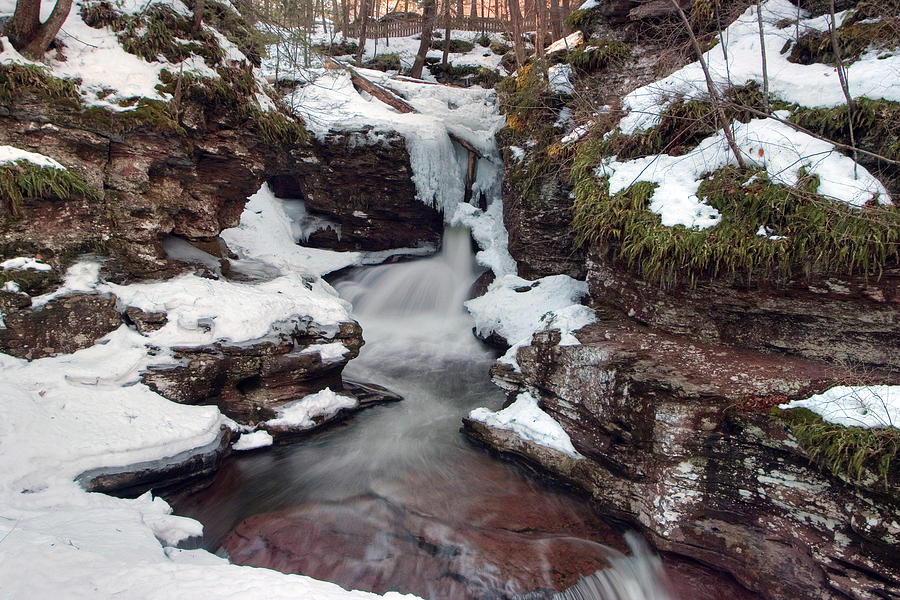 Winter Still Has Its Icy Grip On Adams Falls Photograph by Gene Walls